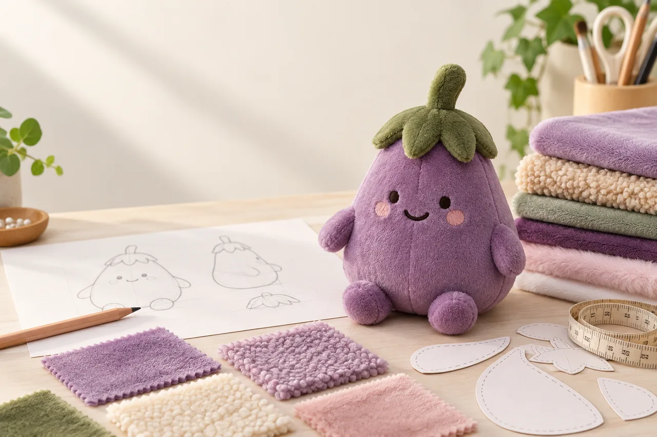 Illustration of a character idea becoming a custom plush toy