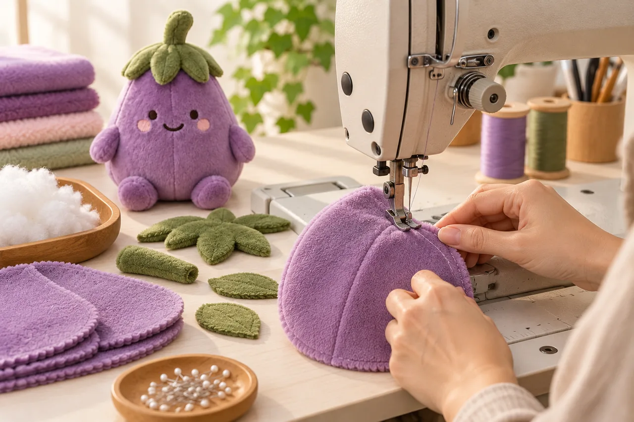 Illustration of sewing and assembling the first custom plush sample